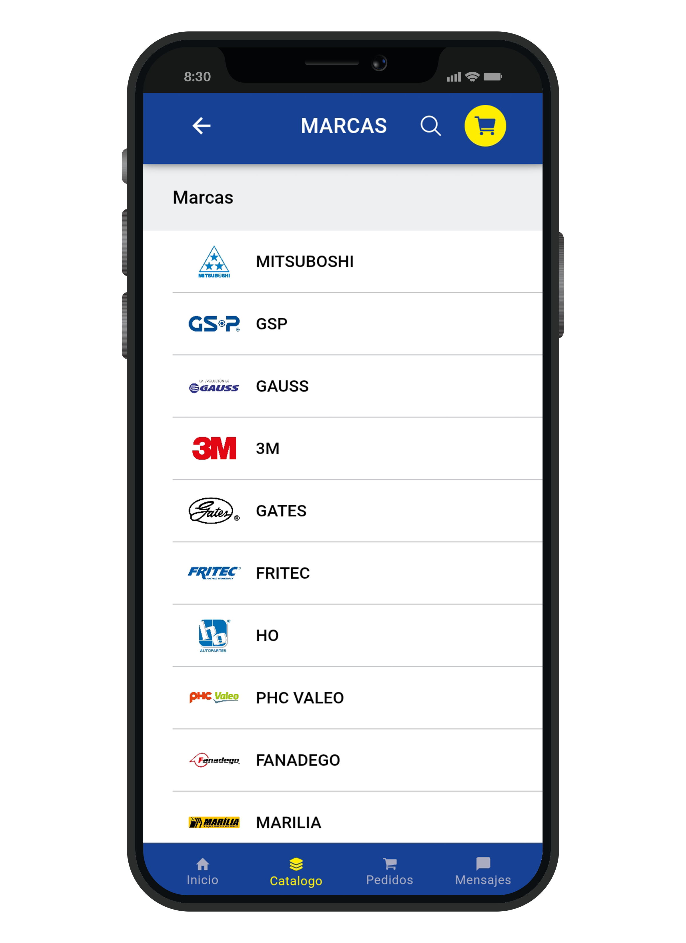 Pantalla Catálogos